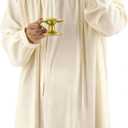 5 Pcs Men's Pajama Set Adult Nightshirt Night Sleeping Cap Gloves Candle Holder and Candle for Halloween Christmas (3X-Large, Beige-white)