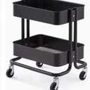 Carbon Stee Rolling Cart, 2-4 Tier, Bathroom Organizer Rack, Waterproofing, Mobile Shelving Cart with Wheels, for Art, Craft, Diaper, Bedside, Snack(Black,45 * 35 * 52cm)