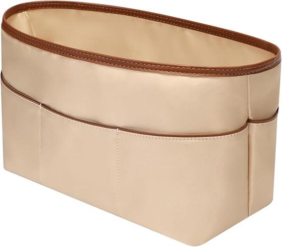 GIVLEFLY Handbag Insert Organizers Premium Satin Purse Organizer Tote Purse Liner with Multiple Pockets (Beige,Large)
