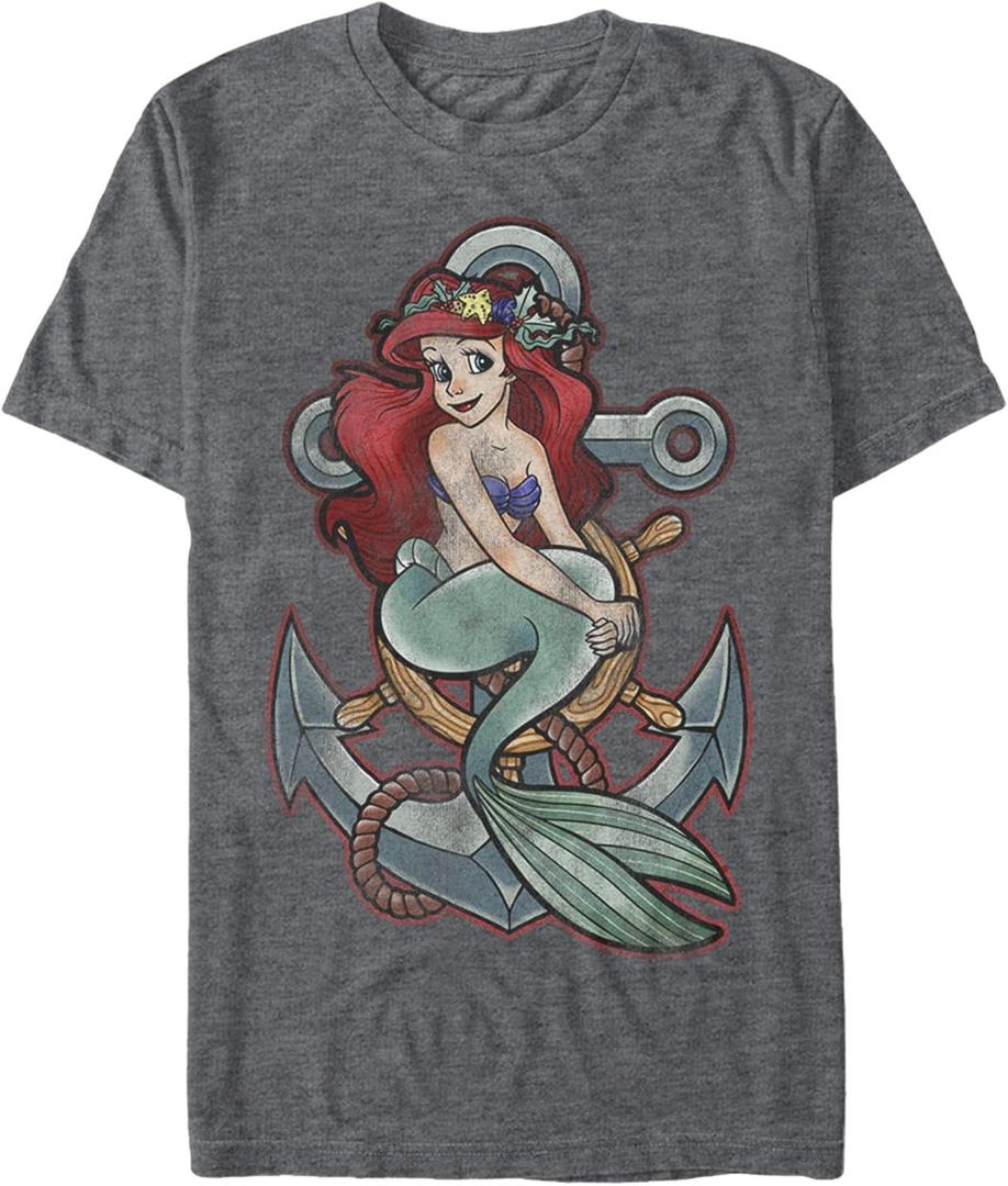 Disney Men's Little Mermaid Ariel Anchor Graphic T-Shirt, Charcoal Heather (4X-Large Big Tall)