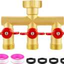 3 Way Garden Hose Splitter Heavy Duty Brass, Full Flow Outdoor Faucet Hose Splitter with 3 Shut Off Valves, 3/4" GHT Metal Hose Connector for Garden, Lawn Irrigation, Yard Watering Etc