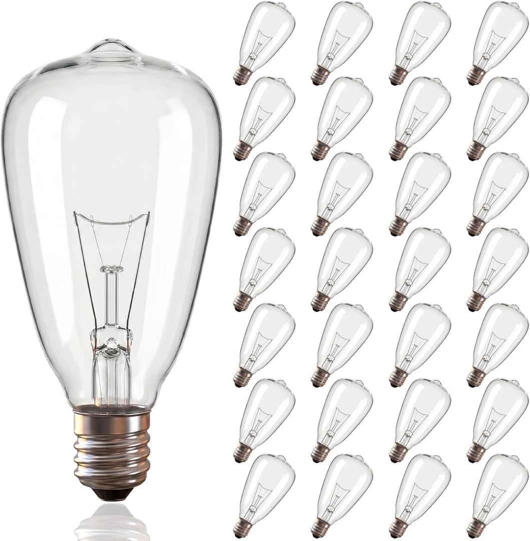 25 Pack Edison Light Bulbs, 5 Watts E12 Candelabra Base ST35 Edison Replacement Bulbs, Bistro Light Bulbs Incandescent for Outdoor Patio, Vintage Light Bulb Warm White