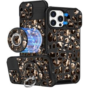 Buleens for iPhone 16 Pro Max Case 6.9 Inch - with Ring Stand & Camera Cover Aesthetic Cute Designed for Women Girls Cool Brown Leopard Teens Phone Case for iPhone 16 Pro Max Compatible with Magsafe