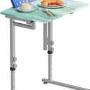 Folding Tv Tray Table,6 Height Adjustable Dinner Snack Slide Under Couch Side Table, Portable Foldable C-Shaped End Table for Eating with Sturdy MDF Top,No Assembly(Sea Blue+Silver), 14.8" x 20.3" x 17.3"
