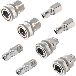 Pressure Washer Quick Connect, 3/8 Inch Quick Connect Pressure Washer Fittings, Stainless Steel, 8-PC, Female and Male Thread