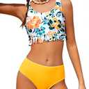 Arshiner Girls 2 Piece Swimsuits Teen Bathing Suit Kids High Waisted Bikini Ruffle Tankini Summer Beach Swimwear Set (Size 7-8, Yellow Floral Print), (130)