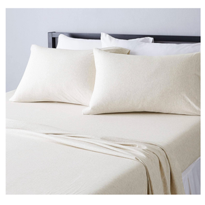 Basics 4 Piece Breathable 100% Cotton Jersey Knit Sheet Set, Stretchy Lightweight, Includes Flat and Fitted Sheets, Pillowcase, Full, Oatmeal