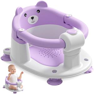 Baby Bath Seat for Babies 6 Months & up, Non-Slip Toddler Bath Seats for Babies Sitting Up, Safe Infant & Newborn Bathtub Chair with 4 Suction Cups & Soft Cushion for Shower, Lavender