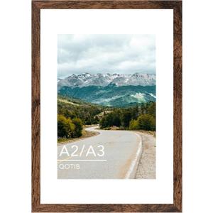 A2 Picture Frame With A3 Mat, Display 11.7x16.5 Inch A3 With Mat Or 16.5x23.4 Inch A2 Without, Wood 16.5 By 23.4 Photo Frame, 16.5 x 23.4 Frame For Wall Hanging, Deep Brown