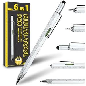Men Valentines Day Gifts for Him Boyfriend Husband, Cool Gadgets Tools 6 in 1 Multitool Pen with Stylus, Level, Rulers, Screwdrivers, Father's Day Birthday Gift for Dad(Silver) Pack of 2
