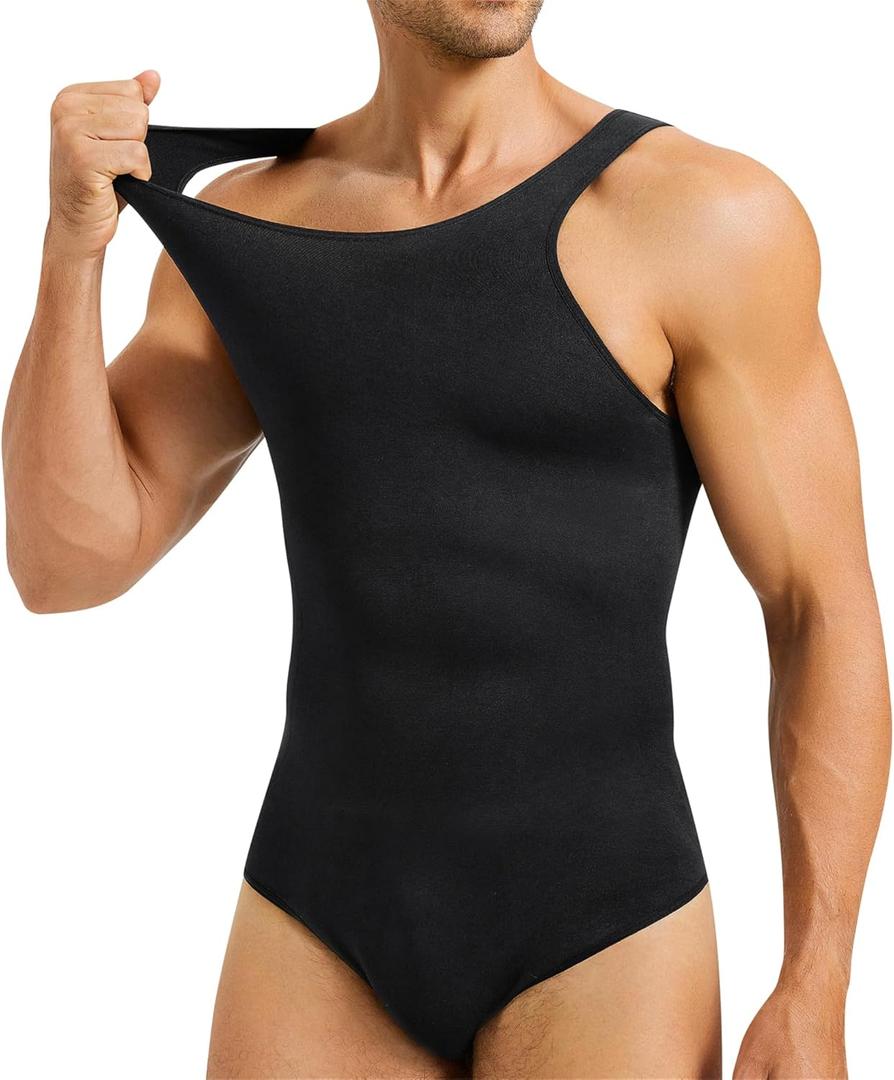 TAILONG Mens Shapewear Tummy Control Full Body Shaper Compression Slimming Bodysuit Sleeveless Undershirts Fajas Para Hombres (Medium, Black)