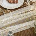 Artoid Mode Beige Gold Gauze Table Runner 120 Inch 10Pcs, Glitter Metallic Foil Sheer Dining Wedding Anniversary Holiday Birthday Table Decor for Home Party