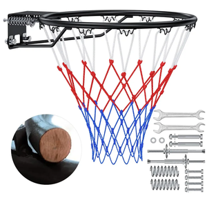 Basketball Rim, 18" Replacement Wall Mounted Outdoor Basketball Hoop, Heavy Duty Solid Steel, Double Spring Basketball Hoop Rim with All Weather Net for Indoor and Outdoor Hanging