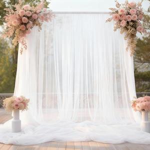 10x10 White Tulle Backdrop Curtains for Parties, Sheer Backdrop Curtain Wedding Photo Background Drapes for Baby Shower Photography Birthday Party