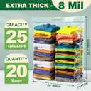 20 PACK 25 Gallon Extra Large Storage Bags, 35.5"x 24"x 7" Resealable Clear Zipper Bags with Handle, Heavy Duty Big Bag for Clothes Pillow Travel Moving, Expandable Bottom, 8 Mil Thick