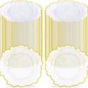 100Pcs Clear Charger Plates Bulk Wedding - 13" Premium Plastic Ruffled Gold Rim Chargers with Flora Reef Design，Decorative Dinner Charger Plates for Events & Parties
