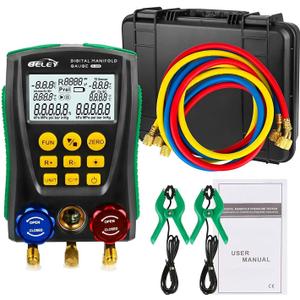 BELEY Digital Manifold HVAC Gauge Set,93 Refrigerants Dual Pressure&Temp Test with Temperature Clips and Hoses Vacuum AC Gauges for R1234YF R134A R404A R410A R32 R744CO