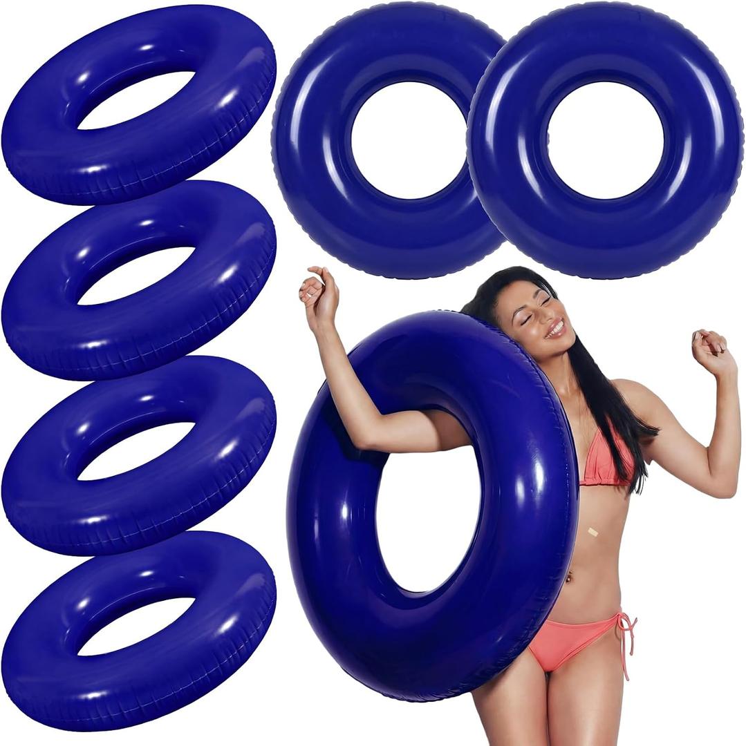 JellyArch 6 Pcs Inflatable Pool Floats 28 Inches Swim Tube Bulk for Adults Swimming Ring Pool Floaties for Beach Party Decorations Women and Men River Lake Summer Vacation Holiday (Neon Navy)