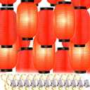 24 Pcs Traditional Japanese Style Red Silk Hanging Lantern Set Including Paper Lanterns Japanese Decorations and Lights for Chinese New Year Luna Festival Party Decoration DIY Crafts