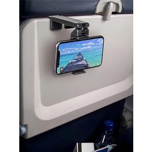 Airplane Phone Holder, Portable Travel Stand Desk Flight Foldable Adjustable Rotatable Selfie Holding Train Seat Stand, Seat Bracket (Black)