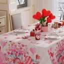 XCHI Watercolor Plaid Love Hearts Flowers Gift Valentine's Day Tablecloth Rectangle Table Cloth Washable Table Covers for Indoor Dining Home Party Decorations 60x84 Inch