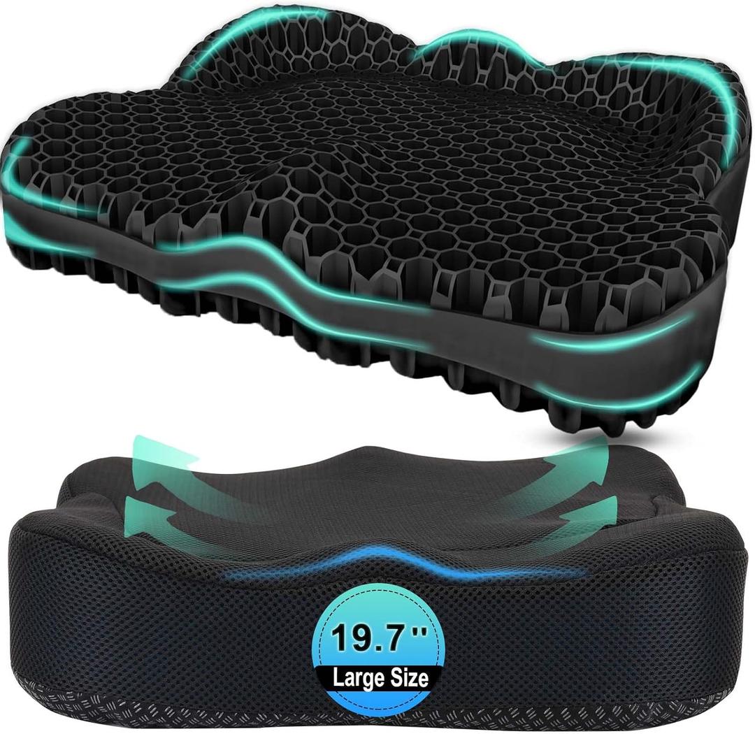 Thicken 19.7in Seat Cushion, Gel Seat Cushion for Long SittingOffice Chair, Wheelchair, Car Cushion, Large Cooling Pad for Back Pain, Sciatica, Tailbone Pain Relief