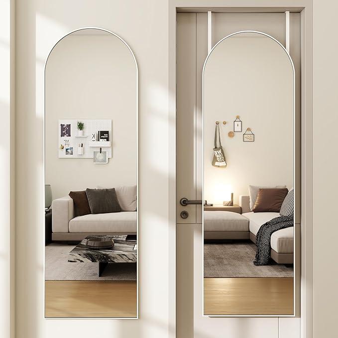 Door Mirror, Arched Full Length Mirror Over The Door, 14"x 47" Hanging Mirrors, Wall Mirrors, White