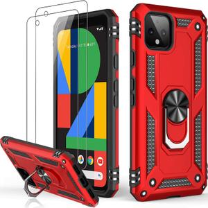 LUMARKE for Google Pixel 4 Case with Screen Protector,Pass 16ft. Drop Tested Military Grade Protective Phone Cover with Magnetic Ring Kickstand Compatible with Car Mount Holder Red