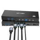 MT-VIKI 8K Displayport KVM Switch 4 in 1 Out DP1.4 with 4 USB 3.0 Ports, Support 8K@60Hz 4K@144Hz Share 1 Monitor Keyboard Mouse U-Disk Printer, with 4 USB A to C Cables