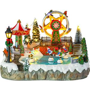 Bdor Christmas Village House, Animated Ferris Wheel and Skating Scene
Rotating Skating Figures, Ferris Wheel and Carousel, LED Lights, 8 Christmas Songs and USB Powered for Table & Indoor Decor