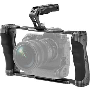 NEEWER Universal Camera Cage & Top Handle with 3/8" ARRI Locating Pins Kit, Video Rig Camera Stabilizer with Arca Type Base, Dual Handgrips, Compatible with SmallRig Accessories, CA016T