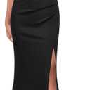 WOOSEA Women Sleeveless V Neck Split Evening Cocktail Long Dress (Black)