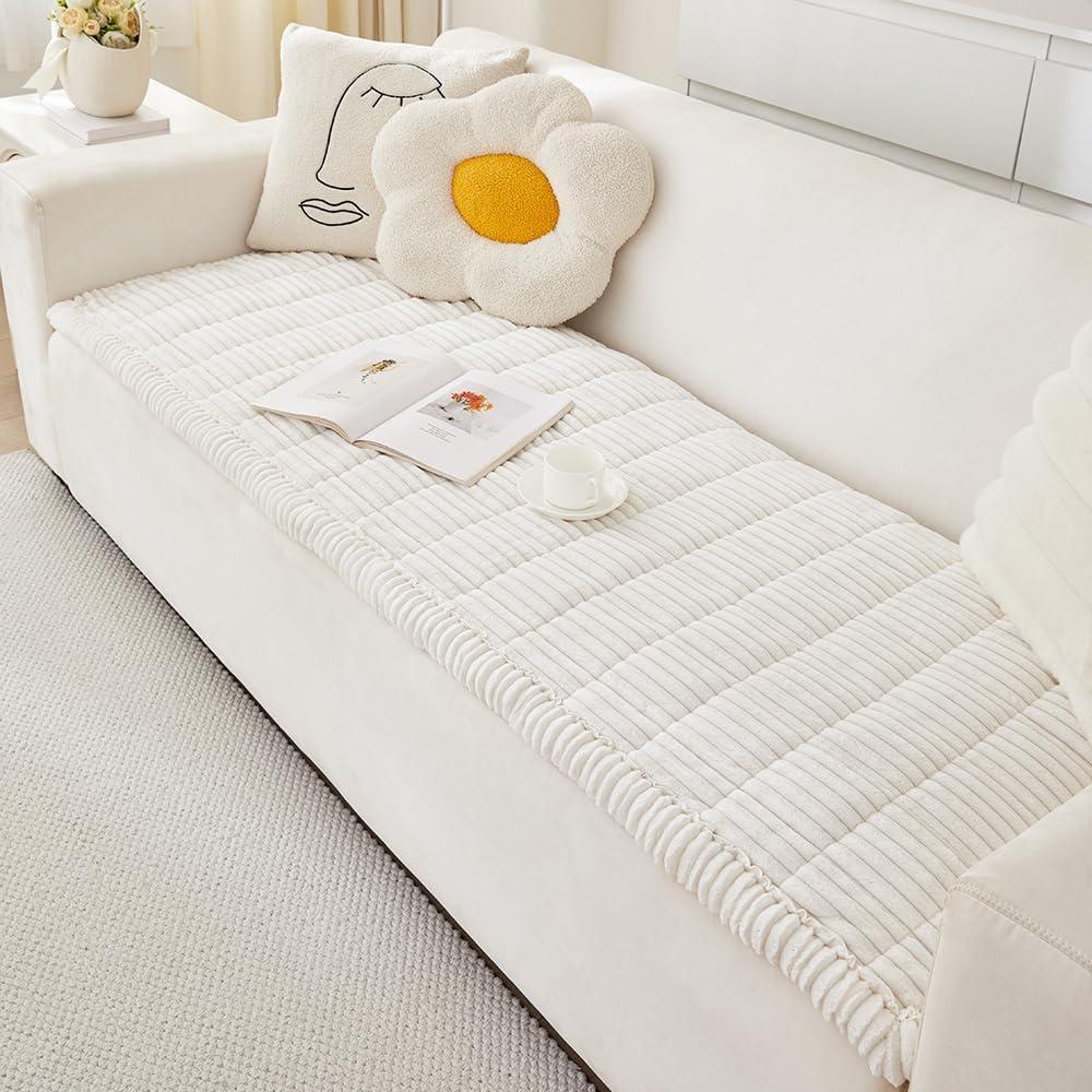 Couch Cover for Dogs Washable, Fuzzy Pet Couch Covers for 3 Cushion Sofa Pet Friendly, Non Slip Sofa Cover (White, 27.6" x 82.7"/70 x 210cm)