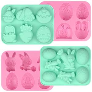 Actvty 4 Pack Easter Chocolate Molds, Bunny Half Egg Shaped Non-stick Silicone Molds for DIY Chocolate Candy Muffin Handmade Soap Cake Decoration