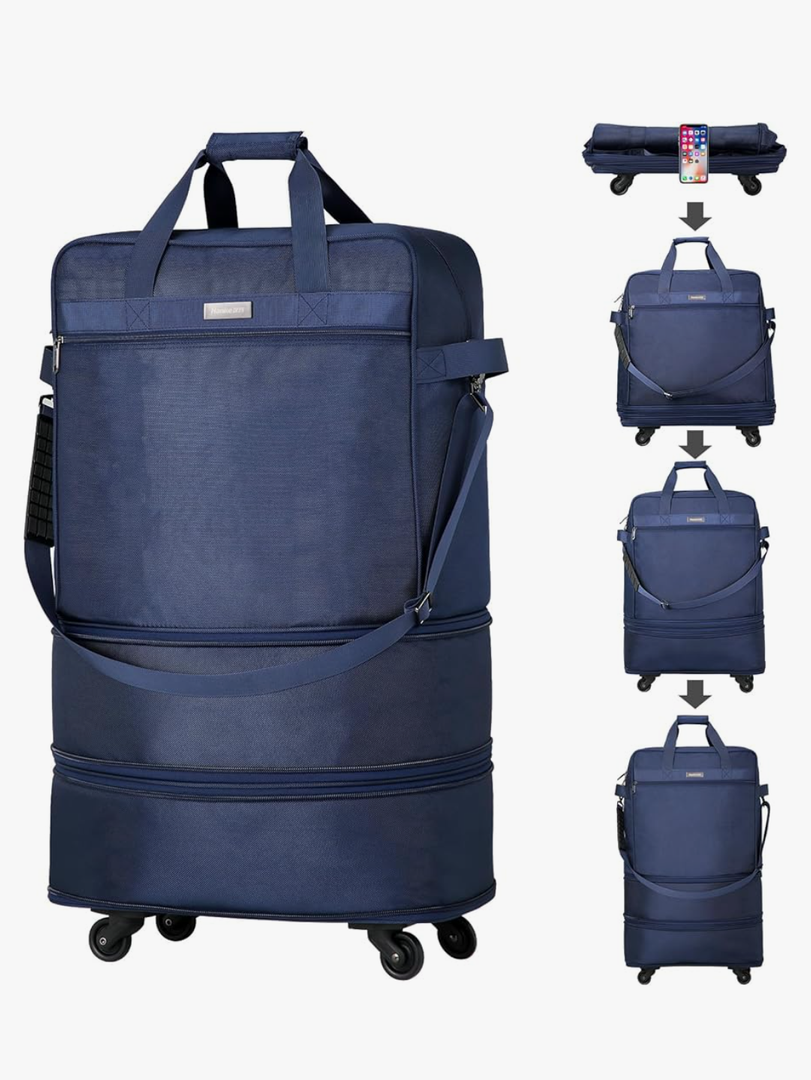 Hanke Suitcases with Wheels Expandable Foldable Luggage Bag Suitcase Collapsible Rolling Travel Bag Duffel Bag for Men Women Lightweight Suitcases without Telescoping Handle, Blue