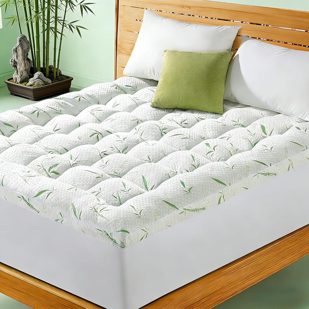 3 Inch Mattress Topper - Viscose Made from Bambu,Cooling Soft Pillow Top Mattress Pad Cover for Back Pain,Mattress Protector with 8-21 Inch Deep Pocket (60"x80")