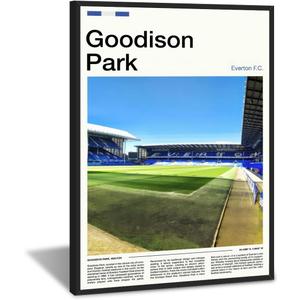 Stadium Wall Art Goodison Park Poster HighQuality Canvas Print Everton FC Urban Landmark for Living Room，Bedroom，Office Boy Game Room Wall Decor 8x12inch black framed