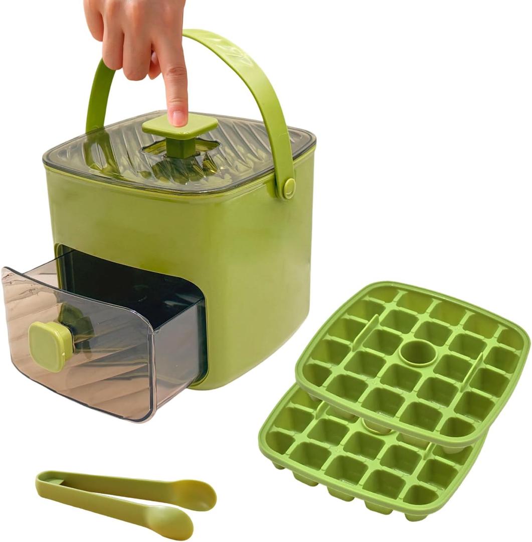 Ice Cube Tray with Lid and Bin, Ice Trays for Freezer, Flexible Ice Cube Trays,2 Pack for Freezer, 48 Pcs Ice Cube Mold with Ice Scoop for Whiskey, Cocktail, Coffee and DIY(Green)