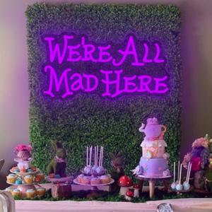 Alice in Wonderland Party Decorations Neon Sign, Mad Hatter Tea Party Neon Lights for Dimmable LED Lights, for Bedroom Bar Home Dorm Birthday Gifts (we're all mad here)