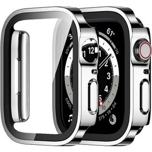 Amizee 2 Pack Compatible with Apple Watch Case 40mm Series 6/5/4/SE with Built-in Screen Protector, Hard PC Case Straight Edge Ultra Thin Anti-Scratch Protective Cover for iWatch 40mm (Silver/Clear)