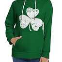 TMSD Women St.Patrick's Day Long Sleeve Top Shamrock Clover Sweatshirt Hoodie Clover XXL