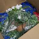 Hananona 2 Set Artificial Outdoor Flowers with Hanging Basket, 2 Hanging Planters with 24 Pcs Patriotic Flowers for Summer Front Porch Patio 4th of July Decor (Red, White, Blue)
