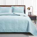 Love's cabin King Size Quilt Set Spa-Blue Bedspreads - Soft Bed Summer Lightweight Bedspread Comforter - Modern Style Coin Pattern Coverlet for All Season - 3 Pieces (1 Quilt, 2 Pillow Shams)