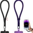 knIykmr Phone Lanyard, 2 Pack Adjustable Cell Phone Lanyard Strap, Hand Wrist Strap Lanyard with Tether Tabs for Smartphones (Black+purple)
