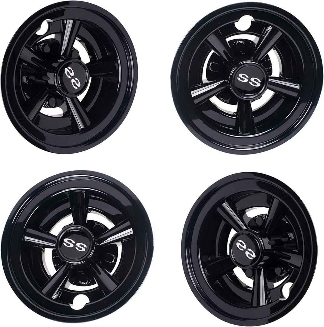 NOKINS Golf Cart SS Wheel Covers Hub Caps for Most Golf Carts 8 inch(Set of 4) (Black)