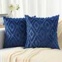 Pallene Fall Blue Faux Fur Throw Pillow Covers 18x18 Set of 2 | Soft Decorative Plush Wool Couch Pillow Covers for Sofa Bed Living Room Pillow Cases with 3D Diamond Pattern