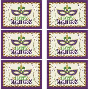 XCHI Happy Mardi Gras Fleur De Lis Iris Masquerade Mask Beads Placemats Set of 6 Table Mats for Party Home Kitchen Dining Table Decorations 12x18 Inch