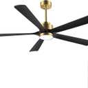 ELEHINSER 60" Modern Ceiling Fan with Light and Remote Control, 5 Solid Wood Blades 6-Speed Noiseless Reversible DC Motor, Ceiling Fan for Bedroom Dinning Living Room, Gold Finish with Black Blades