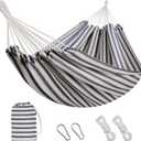 Brazilian Hammock with Tree Straps - Cotton Hammocks Portable Hammock with Carry Bag for Backyard, Porch, Outdoor and Indoor Use (X-Large, Black White)