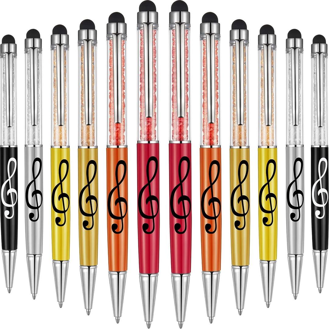 Outus 11 Pcs Music Stylus Pens 2-in-1 Retractable Touch Screen Crystal Musical Note Ballpoint Pen with Stylus Tips Music Teacher Student Gift Party Favor(Bright colors)